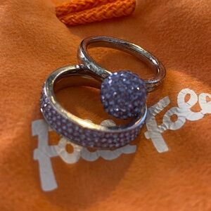 Folli Follie Violet Ball Ring w/Matching Band Set Size 7